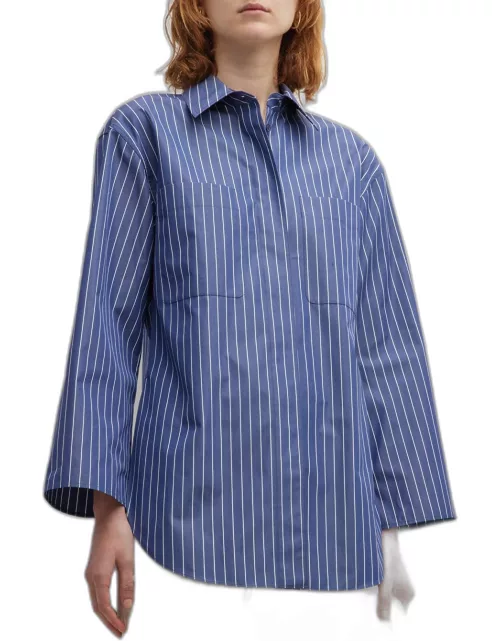 Striped Side-Slit Button-Down Shirt