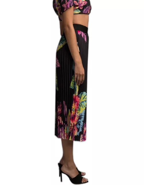 Acid Hawaii Pleated Floral Midi Skirt