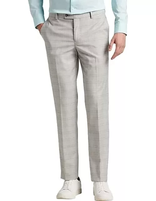 Egara Skinny Fit Windowpane Plaid Men's Suit Separates Pants Lt Gray Windowpane