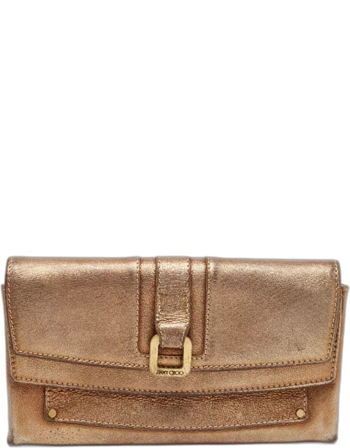 Jimmy Choo Bronze Leather Double Flap Continental Wallet