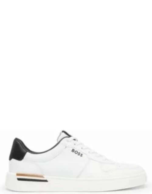 Leather cupsole trainers with signature details- White Men's Sneaker
