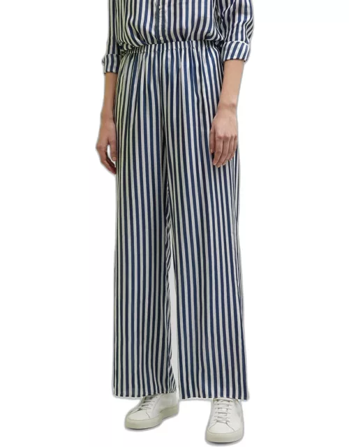 Striped Silk Wide-Leg Pull-On Pant