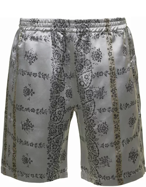 Needles Silver Shorts With Al-over Floreal Print In Cupro Woman