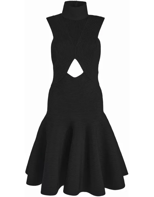 Black high-neck short dress with cut-out