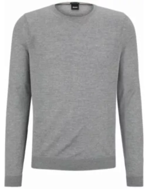 Slim-fit sweater in virgin wool with crew neckline- Silver Men's Sweater