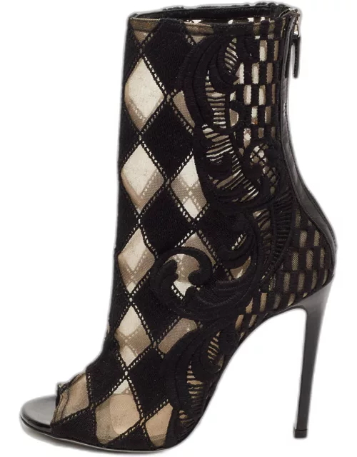 Balmain Black Mesh and Fabric Ankle Boot