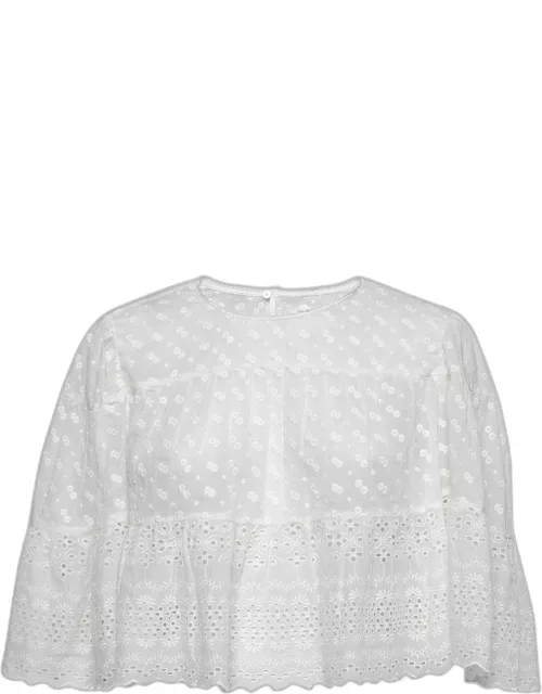 Isabel Marant Etoile White Floral Embroidered Cotton Tevika Crop Top