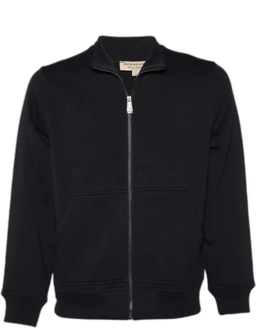 Burberry Black Cotton Knit Zip Front Jacket