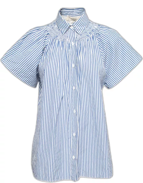 Weekend Max Mara Blue Striped Cotton Short Sleeve Shirt