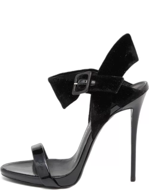 Giuseppe Zanotti Black Velvet and Patent Leather Ankle Strap Sandal