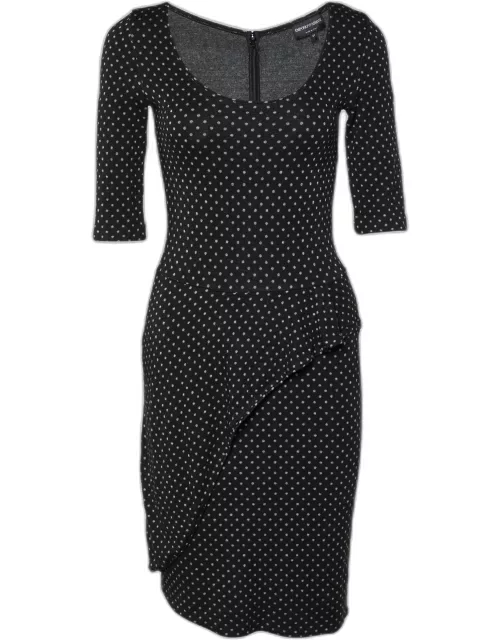 Emporio Armani Black Polka Dot Knit Ruffle Detail Midi Dress