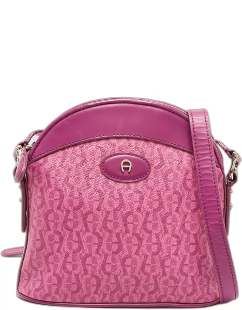 Aigner Magenta Monogram Coated Canvas and Leather Dome Crossbody Bag