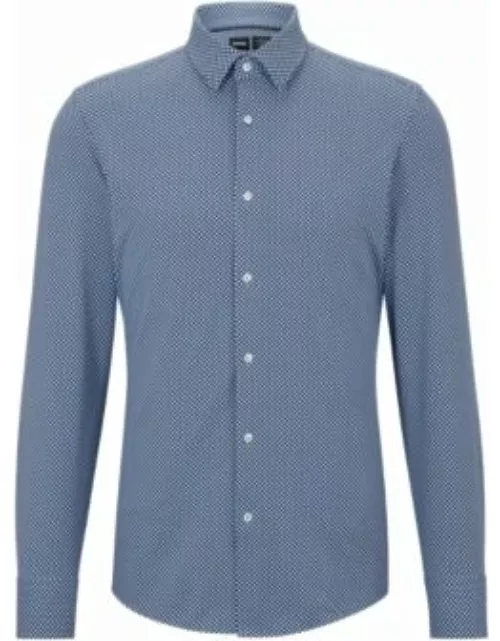 Slim-fit shirt in patterned Italian performance-stretch fabric- Dark Blue Men's Shirt