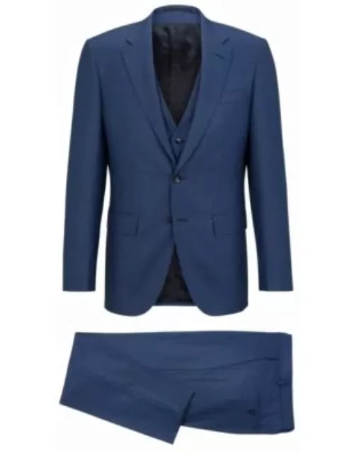 Three-piece slim-fit suit in virgin wool- Dark Blue Men's Business Suit