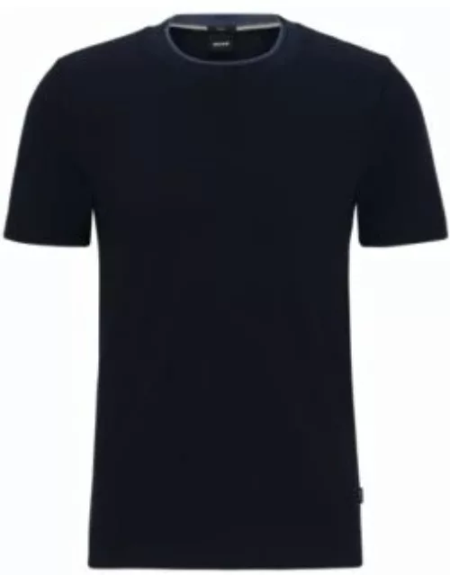 Slim-fit T-shirt in structured cotton with double collar- Dark Blue Men's T-Shirt