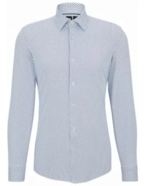 Slim-fit shirt in patterned performance-stretch fabric- Light Blue Men's Shirt