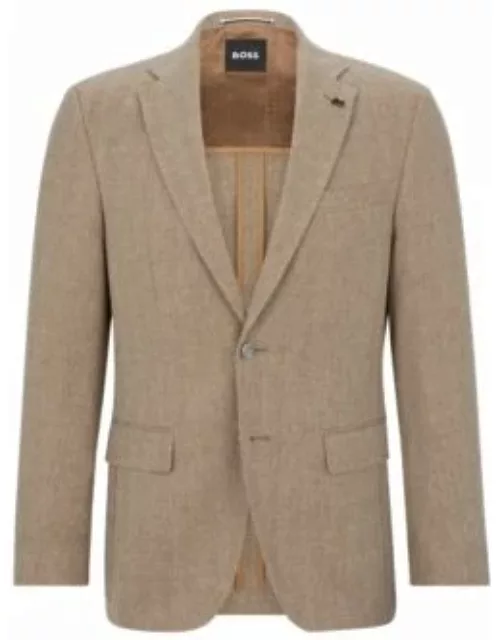 Slim-fit jacket in herringbone cotton and virgin wool- Beige Men's Sport Coat