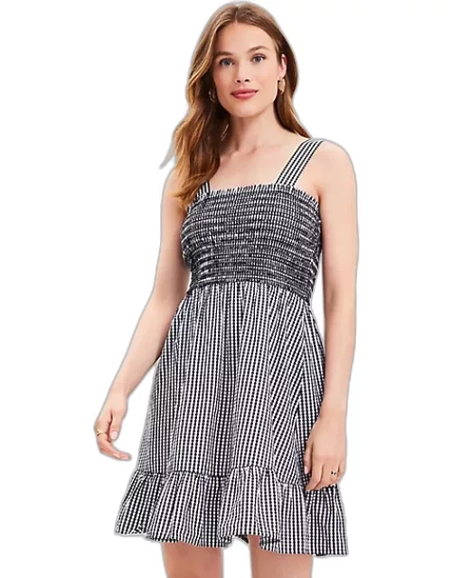 Loft Gingham Smocked Strappy Flounce Dres