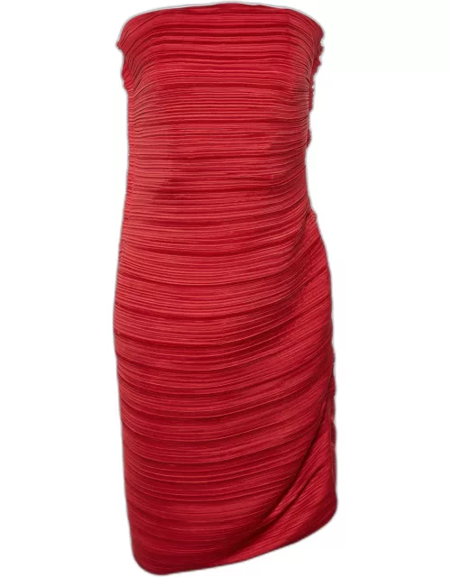 Lanvin Red Plisse Strapless Mini Dress