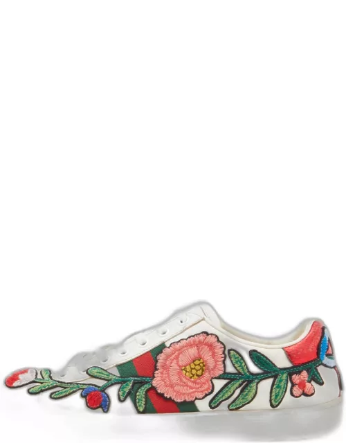 Gucci White Leather Floral Ace Sneaker