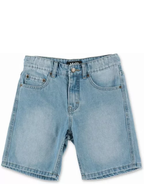 Molo Shorts Blu In Denim Di Cotone Stretch Bambino