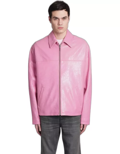 Guess Leather Jacket In Rose-pink Leather