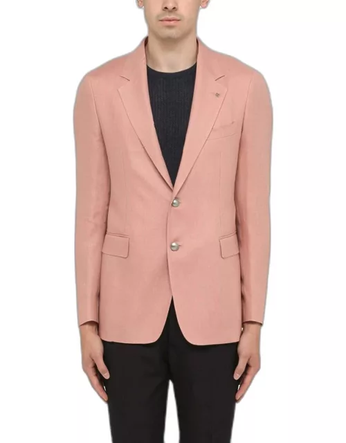 Pink linen single-breasted jacket