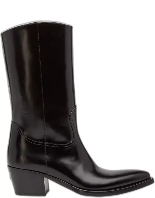 Block-Heel Leather Cowboy Boot