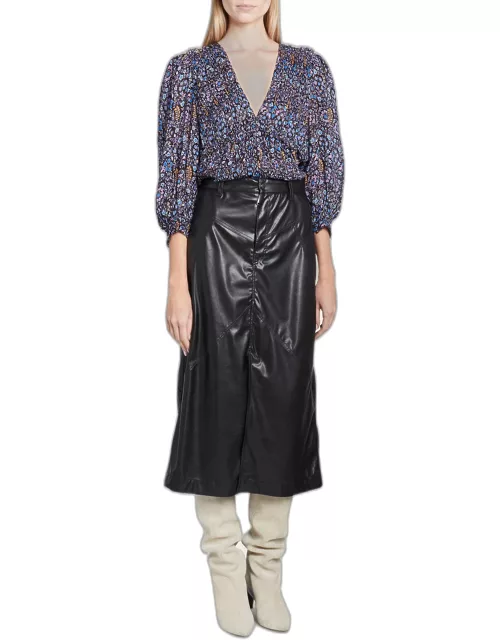 Breanne Paneled Faux-Leather Midi Skirt