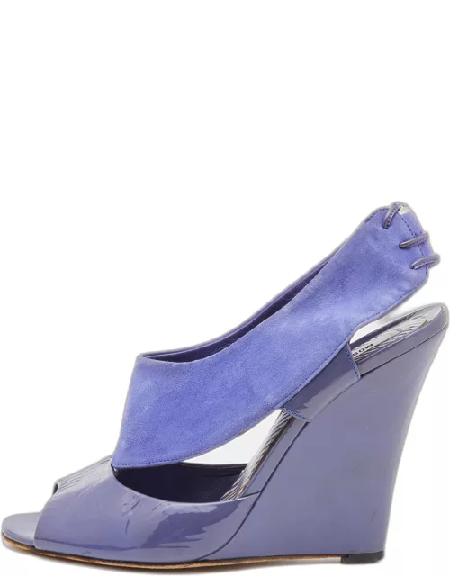 Moschino Blue Suede and Patent Leather Wedge Sandal