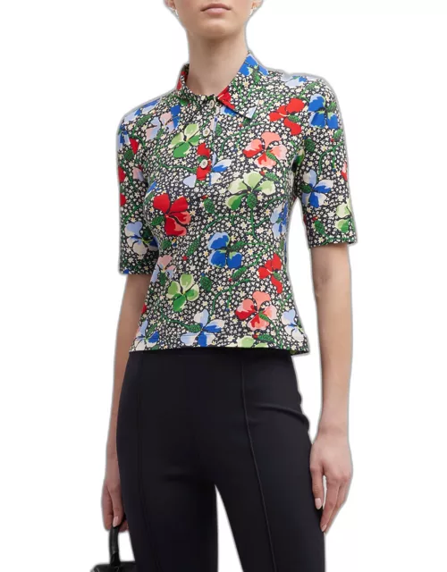 Floral-Print Short-Sleeve Polo T-Shirt