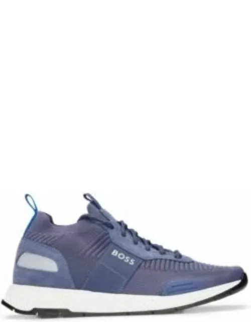 Sock trainers with suede trims- Dark Blue Men's Sneaker