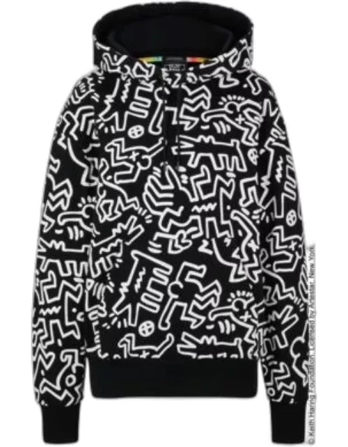 BOSS x Keith Haring gender-neutral cotton hoodie with special artwork- Black Women's Sweatshirt