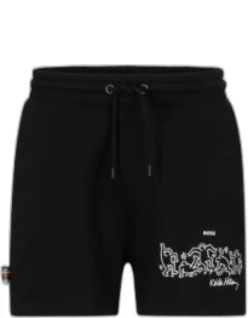 BOSS x Keith Haring gender-neutral shorts in cotton-blend terry- Black Women's Best Seller