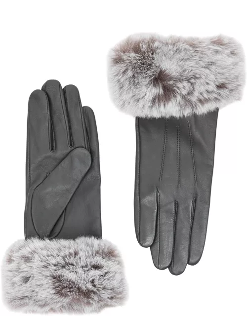 Dents Sarah Faux Fur-trimmed Leather Gloves - Grey
