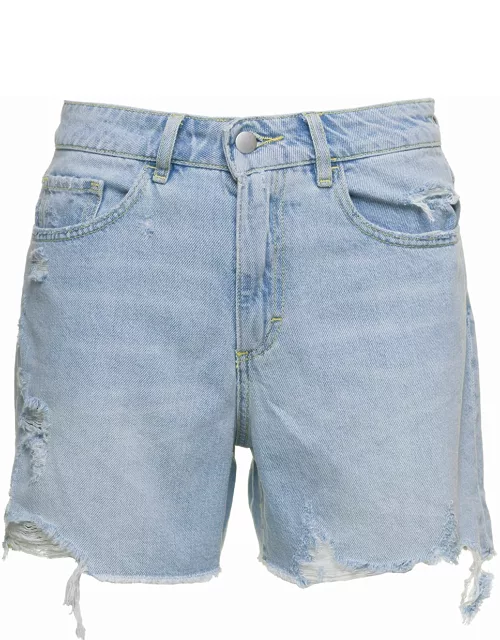 Icon Denim sam Light Blue Shorts With Raw Edge In Cotton Denim Woman