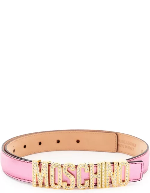 MOSCHINO CRYSTAL LETTERING LEATHER BELT