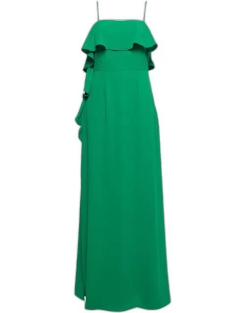 ML by Monique Lhuillier Green Crepe Ruffle Detailed Strappy Long Dress