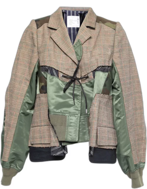 Sacai Brown/Green Glencheck Striped Cotton Blouson Jacket
