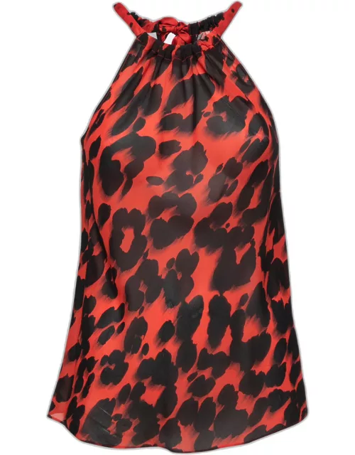 Moschino Cheap and Chic Red Printed Silk Halter Neck Top