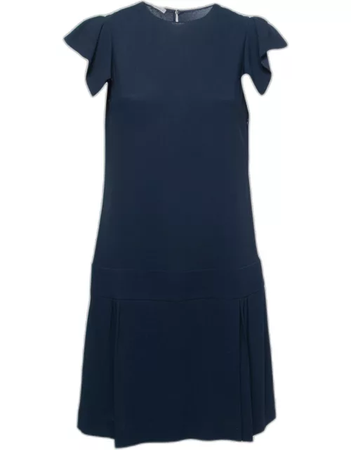 Miu Miu Navy Blue Crepe Ruffle Sleeve Short Dress