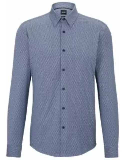 Slim-fit shirt in structured performance-stretch fabric- Dark Blue Men's Casual Shirt