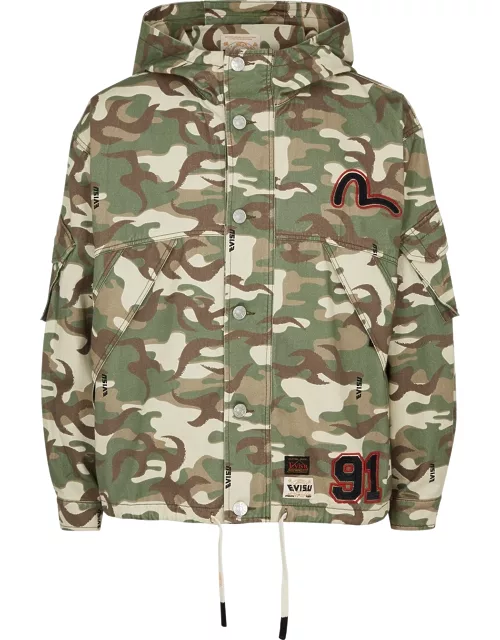Evisu Camouflage-print Hooded Denim Jacket - Green