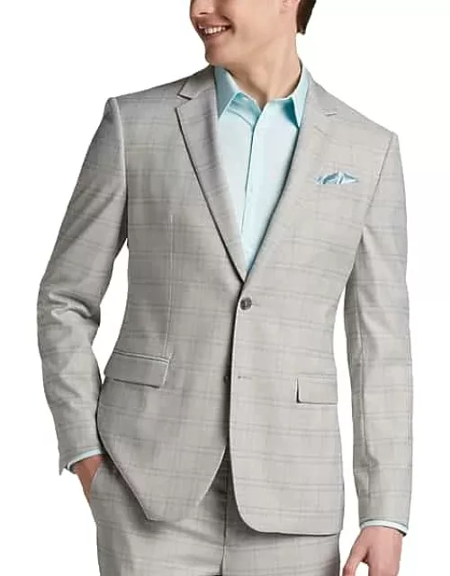 Egara Skinny Fit Men's Suit Separates Jacket Lt Gray Windowpane