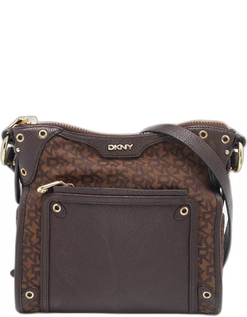 Dkny Brown Monogram Canvas and Leather Crossbody Bag