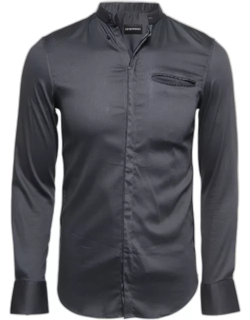 Emporio Armani Grey Cotton Button Front Long Sleeve Shirt