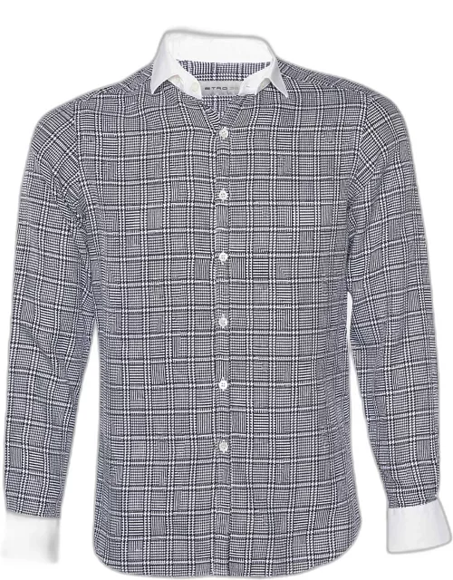 Etro Monochrome Checkered Jacquard Cotton Button Front Shirt