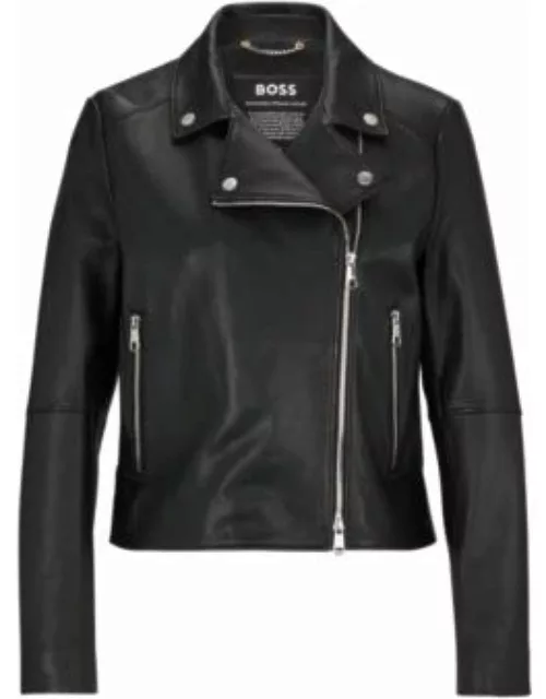 Slim-fit jacket in naturally tanned leather- Black Women's Leather Jacket