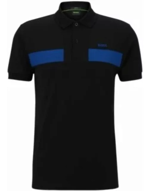 Cotton-blend slim-fit polo shirt with striped tape- Black Men's Polo Shirt