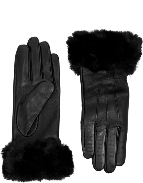 Dents Sarah Faux Fur-trimmed Leather Gloves - Black